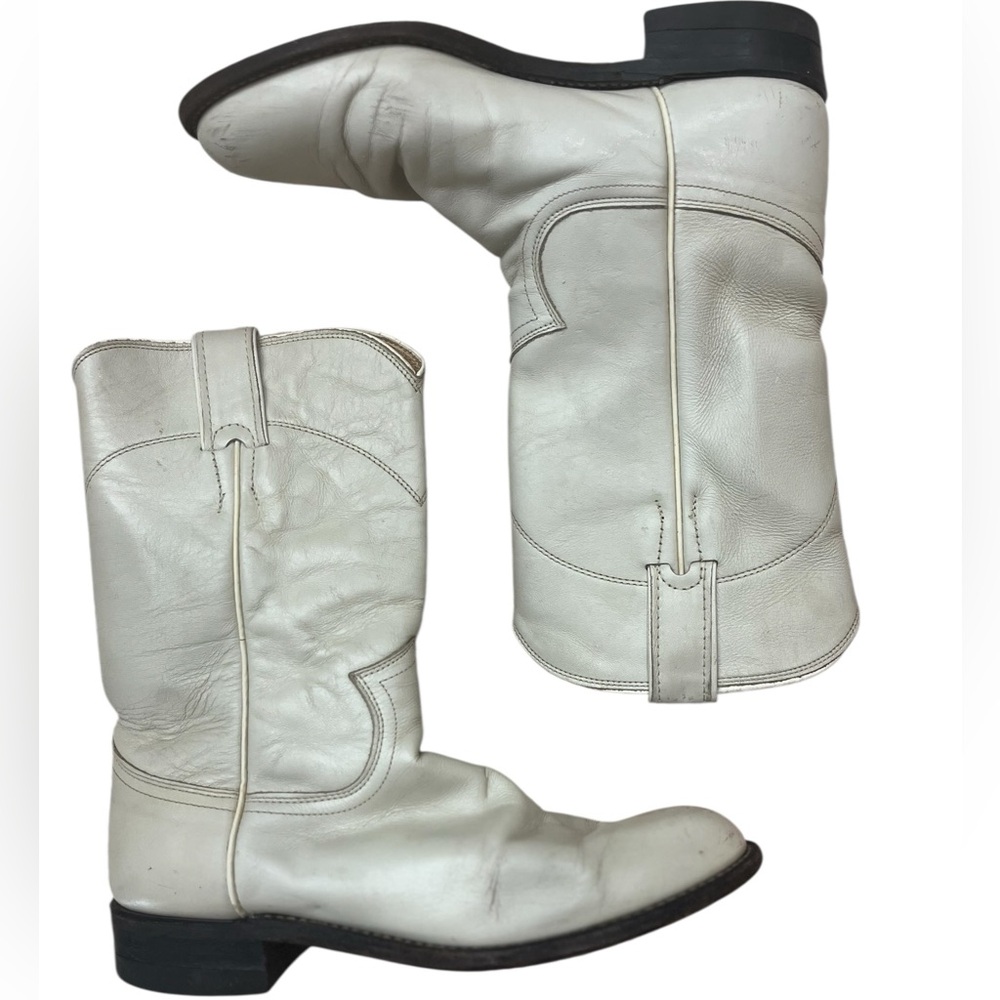 Justin Boots cream Roper Pull On Cowboy Boots Size 6 L3713 vintage 90’s - Picture 2 of 9